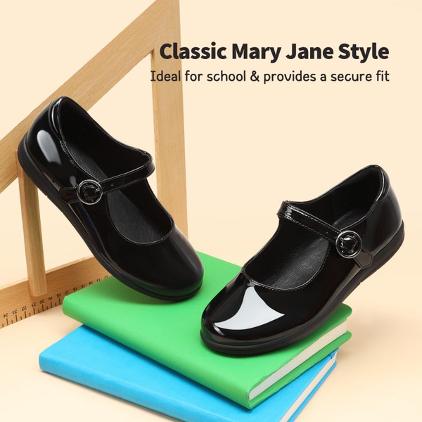 Girl's Mary Jane School Shoes - BLACK PATENT PU - 3